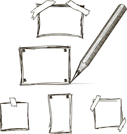 Hand drawn notes set. Doodle paper sheets for notes.のイラスト素材