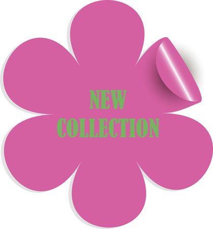 New Collection Sticker. Green letters on pink flower.の写真素材