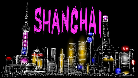 Hand drawn Shanghai streetのイラスト素材
