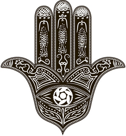 Hand drawn Ornate amulet Hamsa Hand of Fatimaのイラスト素材