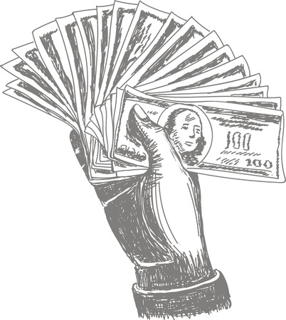 Hand holding money banknotes vector illustration. Payment concept. Sketchのイラスト素材