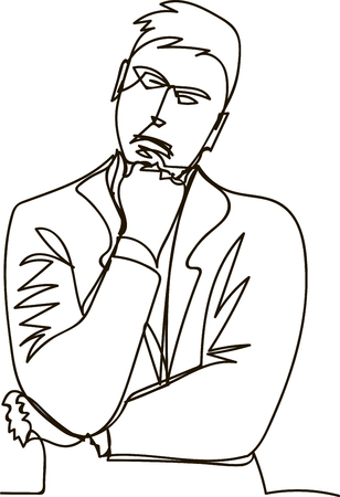 Thinking man - continuous line drawingのイラスト素材