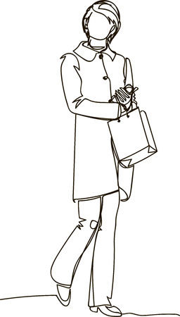 shopping woman with bag - single line drawingのイラスト素材