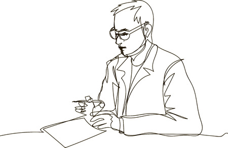 businessman writing document - single line drawingのイラスト素材