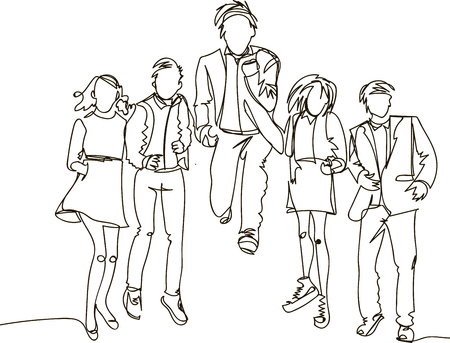 Ð¡ontinuous line drawing of jumping happy team membersのイラスト素材