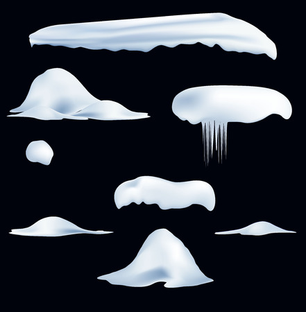 Vector set of snow caps, icicles, snowball and snowdrift isolated on transparent background. Winter decorations. Seasonal elements for designのイラスト素材