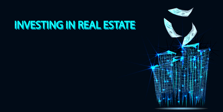 City, future, futuristic concept, metropolis for Vr glasses, virtual reality abstract city. Low poly vector illustration. 3D. Investing in real estate conceptのイラスト素材