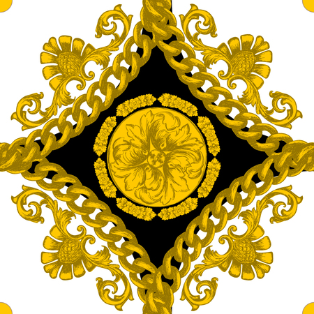 Seamless pattern with golden baroque elements.のイラスト素材