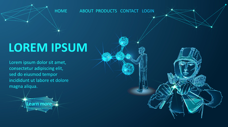 Vector of modern science abstract polygonal background with researches in lab with test tubes.のイラスト素材