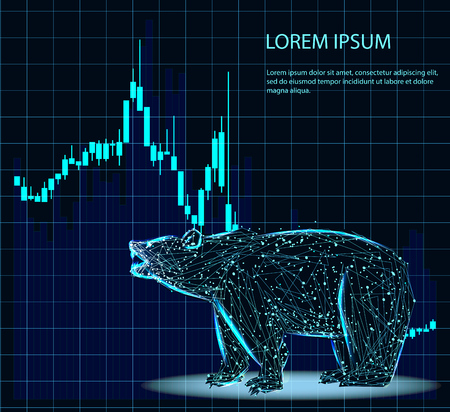 Stock exchange trading banner. The bulls and bears struggle. Equity market concept illustration. Abstract image in the form of a starry sky or space, consisting of points, lines, and shapes in the form of planets, stars and the universe. Vector wireframe concept.のイラスト素材
