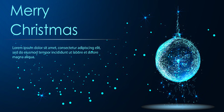 Low polygon Christmas ball wireframe mesh on dark blue backgroundのイラスト素材