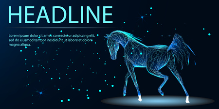 Horse run gallop from lines, triangles and particle style design. Illustration vectorのイラスト素材