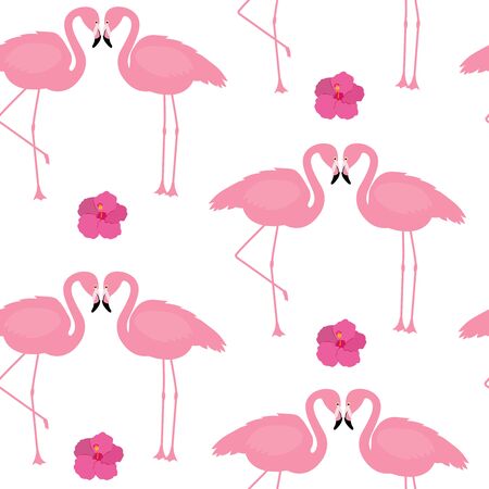 Vector illustration pink flamingo bird seamless patternのイラスト素材