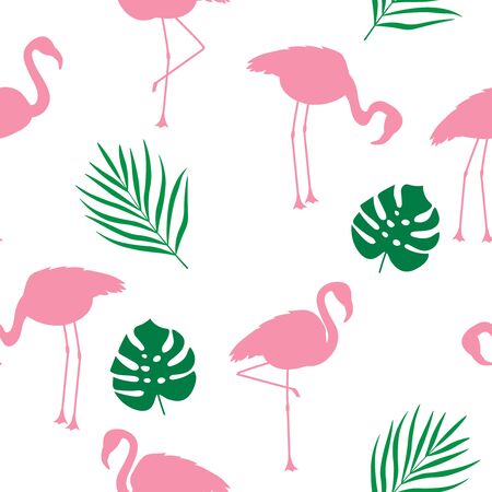 Seamless pattern flamingo bird vector butterflies flowers palmのイラスト素材