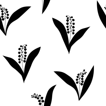 Seamless pattern vector graphic black shadow lily of the valley floral vintageのイラスト素材