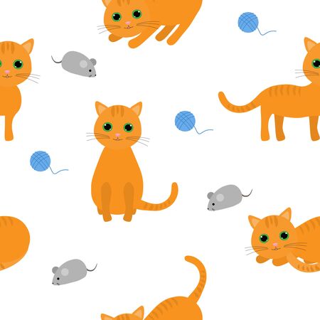 Cat seamless pattern vector illustration red mouse tangleのイラスト素材