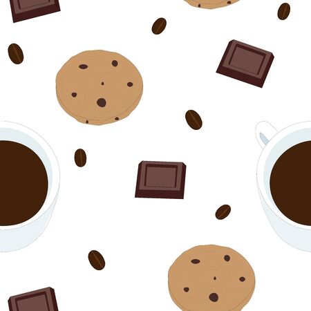 Seamless pattern Coffee cookies chocolate food illustration vector scrapbooking wallpaper print on fabricのイラスト素材