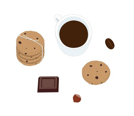Set of Coffee Cookies Chocolate Walnut Vector Food illustrationのイラスト素材