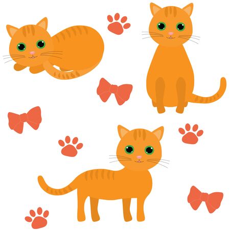 Cat seamless pattern vector illustration red bowのイラスト素材