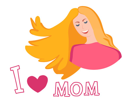 The young woman is happy and feels joyful emotions. Happy mother's day card. Family celebration. Vector illustration of drawn peopleのイラスト素材
