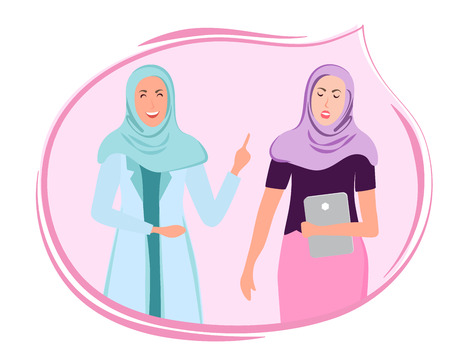 Muslim woman doctor and business lady. Vector illustrations of Arab women in the medical and health professional, political, business and social lifeのイラスト素材