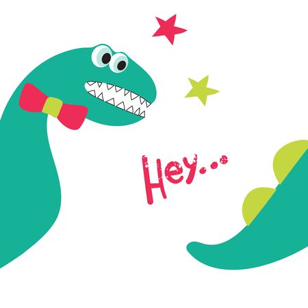 Funny dinosaur goes on holiday and can not catch his tail. Children's fashion, textiles, postcards and books. Vector illustrationのイラスト素材