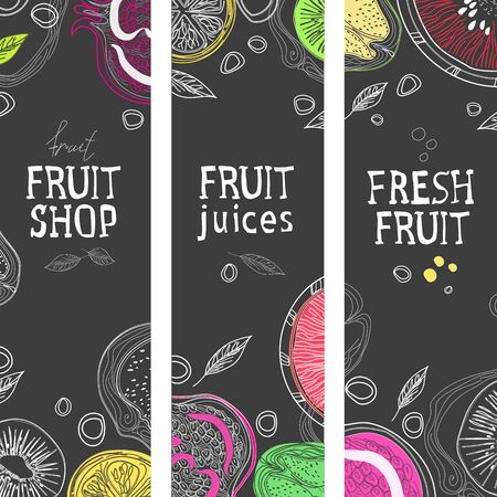 The menu of smoothies and fruit juices on the elements of the blackboard. Menu template for drinks and juice. Vector illustrationのイラスト素材