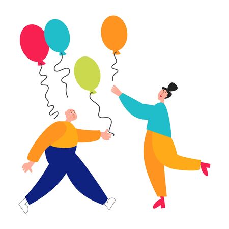 A girl and a guy are preparing for the holiday. Birthday and anniversary celebrations. Vector illustrationのイラスト素材