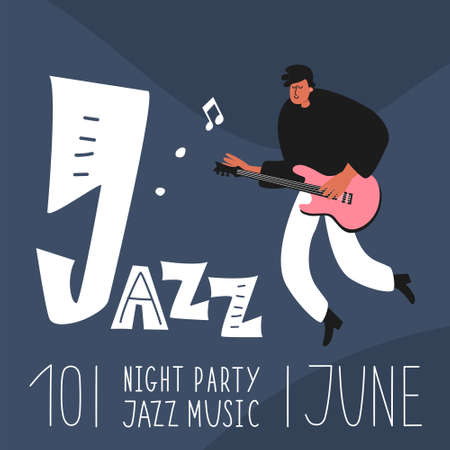 A jazz band guitarist plays the guitar. Jazz instrument guitar. Jazz poster. Performance of the musicianのイラスト素材