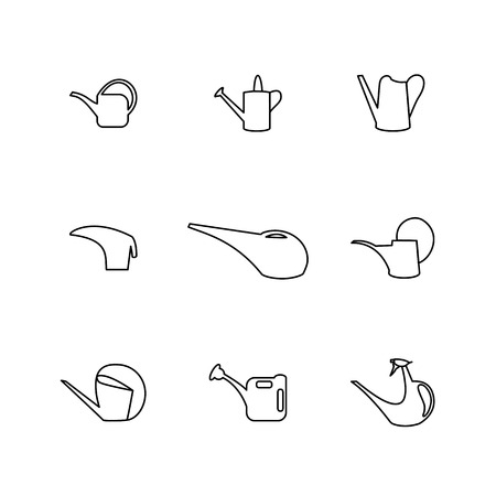 Set of 9 watering can. Outline. Infographics.のイラスト素材