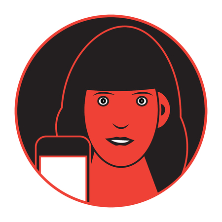 Flat illustration of a girl with smartphoneのイラスト素材