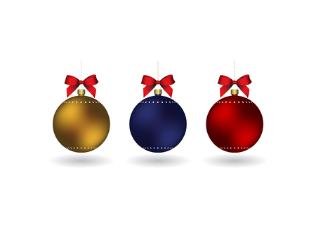 Set of 3 Christmass balls with ribbon hanging on a golden chain. EPS 10のイラスト素材