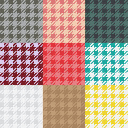 Set of gingham , vichy patterns for picnic blanket or tablecloth design