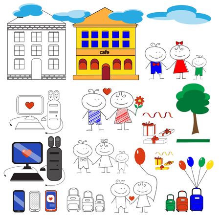 set of love and journey related objectsのイラスト素材