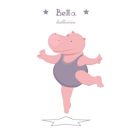 Graceful little hippo ballerina dancing on a white backgroundのイラスト素材