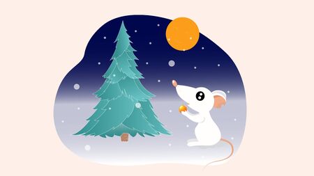 Christmas 2020 sing rat holding christmas ball and a christmas treeのイラスト素材