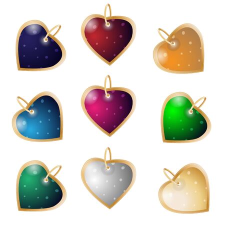 Set of nine heart pendants. Colorful valentines giftのイラスト素材