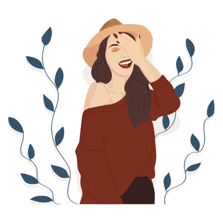 The girl in the hat. Vector illustration in a flat style.のイラスト素材