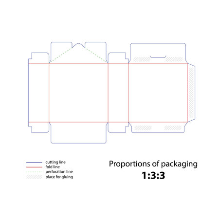 Die-cutting of packaging with cut and fold lines. Vector.