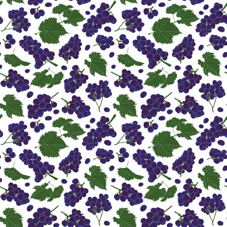 Seamless endless pattern of bunches of grapes. Illustration in hand drawn style. Can be used to create packaging, covers, backgrounds, cards, textiles, clothing, souvenirs and muchのイラスト素材