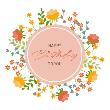 Birthday card with cup and flowers. Illustration on a white backgroundのイラスト素材