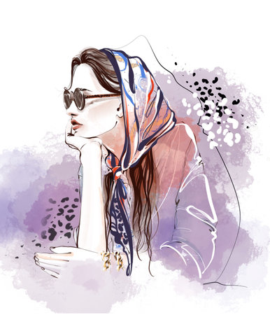 beautiful fashion woman illustrationの写真素材