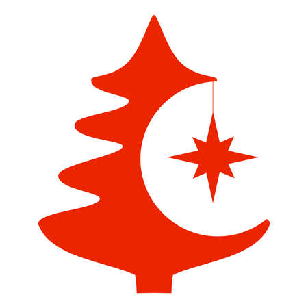 christmas tree and star, red, card, vector ornamentのイラスト素材