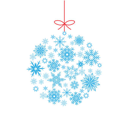 Christmas bauble made of snowflakes, blue ball on white, new year vector ornamentsのイラスト素材