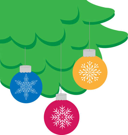 Christmas spruce branch with decoration balls and snowflakesのイラスト素材