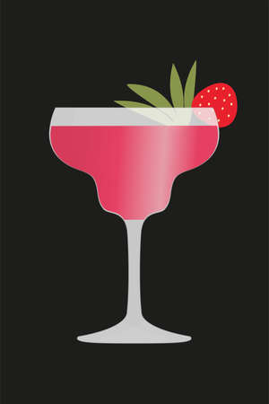 strawberry daiquiri cocktail, alcohol drink, vector illustrationのイラスト素材