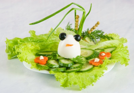 Frog from egg for an ornament of cucumber cuttingの写真素材