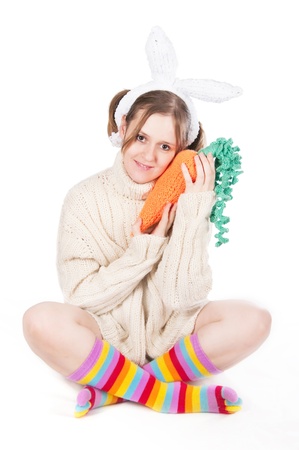 The image of the girl with the hare ears and carrotの写真素材