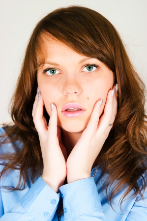 The portret of nice girl  with brown hairの写真素材