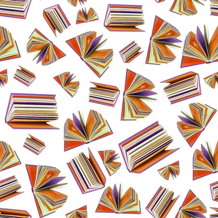 Seamless white background with a set of books.の写真素材